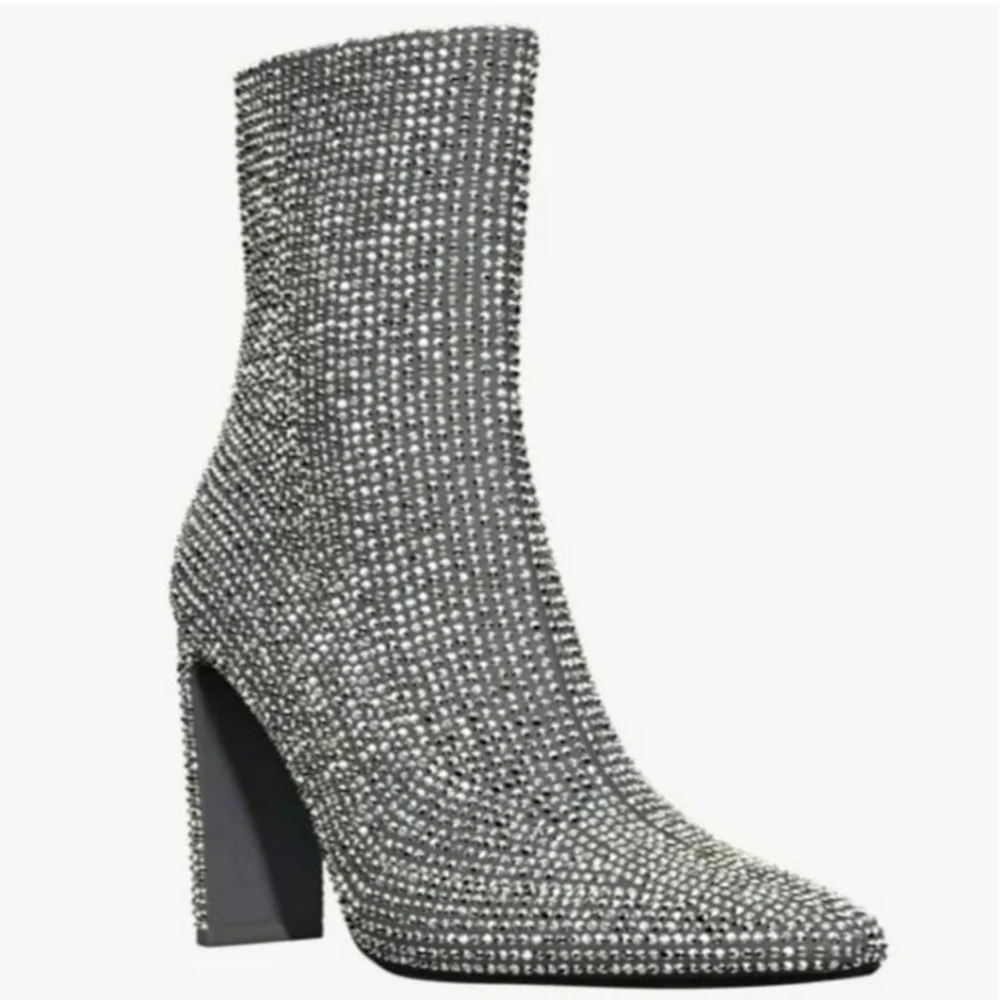 NEW! ZARA Embellished Rhinestone Heeled Ankle Boots 36=6.